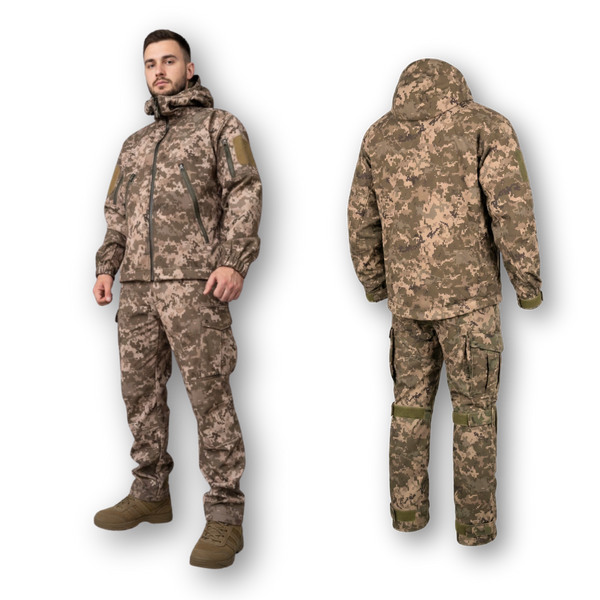 Костюм тактический Softshell (куртка + брюки) Пиксель ММ-14 влагозащитный KST-SFT-PIKSEL-46 фото